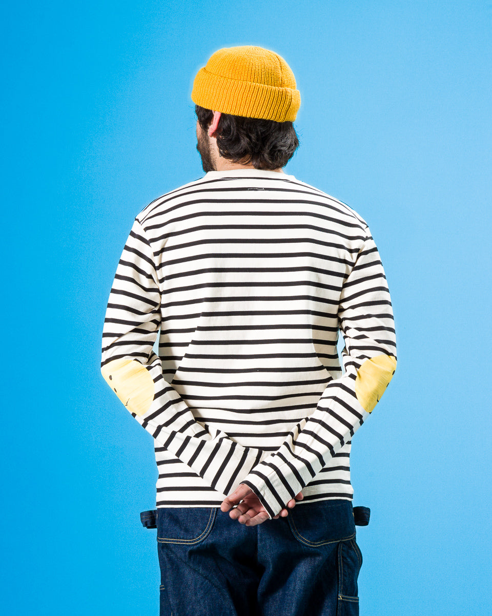 Kapital Stripe Jersey Crew Long Sleeve T (PROFILE RAINBOWY Patch) - Ecru x Black - Standard & Strange
