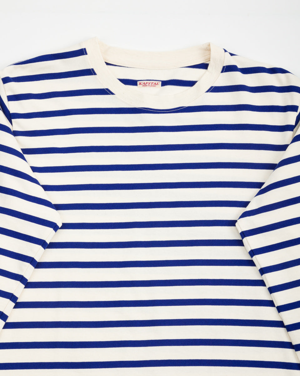 Kapital Stripe Jersey Crew Long Sleeve T (PROFILE RAINBOWY Patch) - Ecru x Blue - Standard & Strange