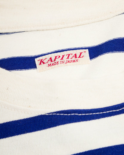 Kapital Stripe Jersey Crew Long Sleeve T (PROFILE RAINBOWY Patch) - Ecru x Blue - Standard & Strange