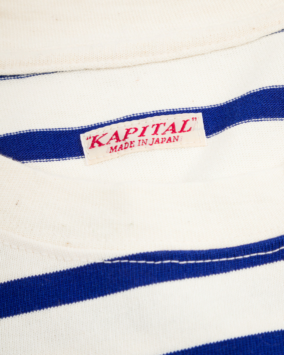 Kapital Stripe Jersey Crew Long Sleeve T (PROFILE RAINBOWY Patch) - Ecru x Blue - Standard & Strange