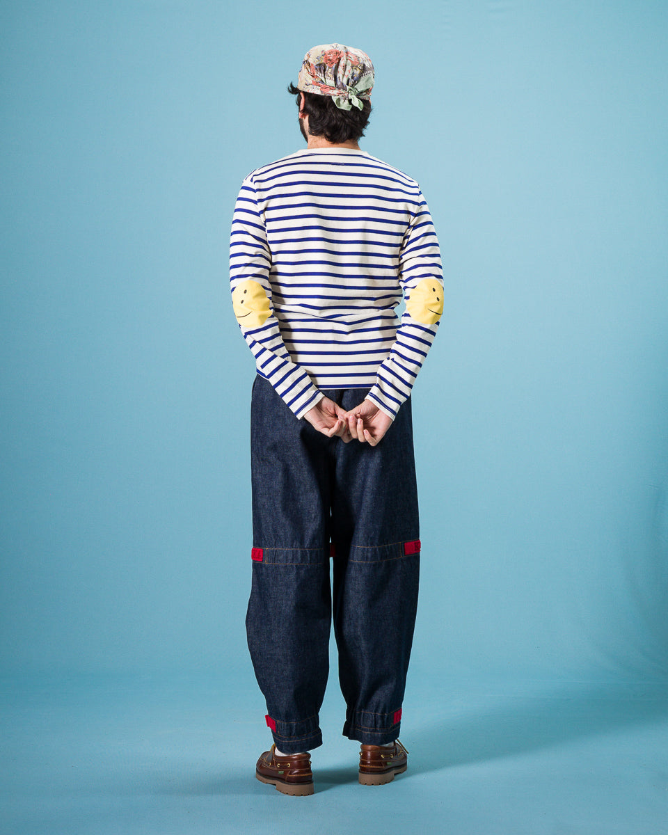 Kapital Stripe Jersey Crew Long Sleeve T (PROFILE RAINBOWY Patch) - Ecru x Blue - Standard & Strange