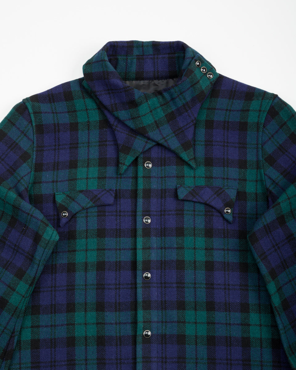 Kapital Tartan Check Layered Collar OPERA Western Shirt - BlackWatch - Standard & Strange