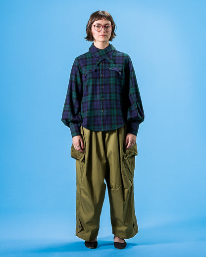 Kapital Tartan Check Layered Collar OPERA Western Shirt - BlackWatch - Standard & Strange