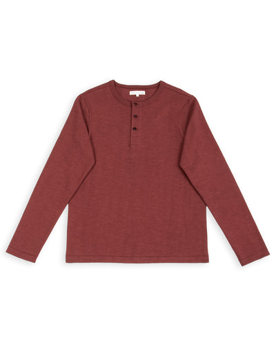 2S08 Loopwheeled Relaxed Fit Heavyweight L/S Henley - Burgundy