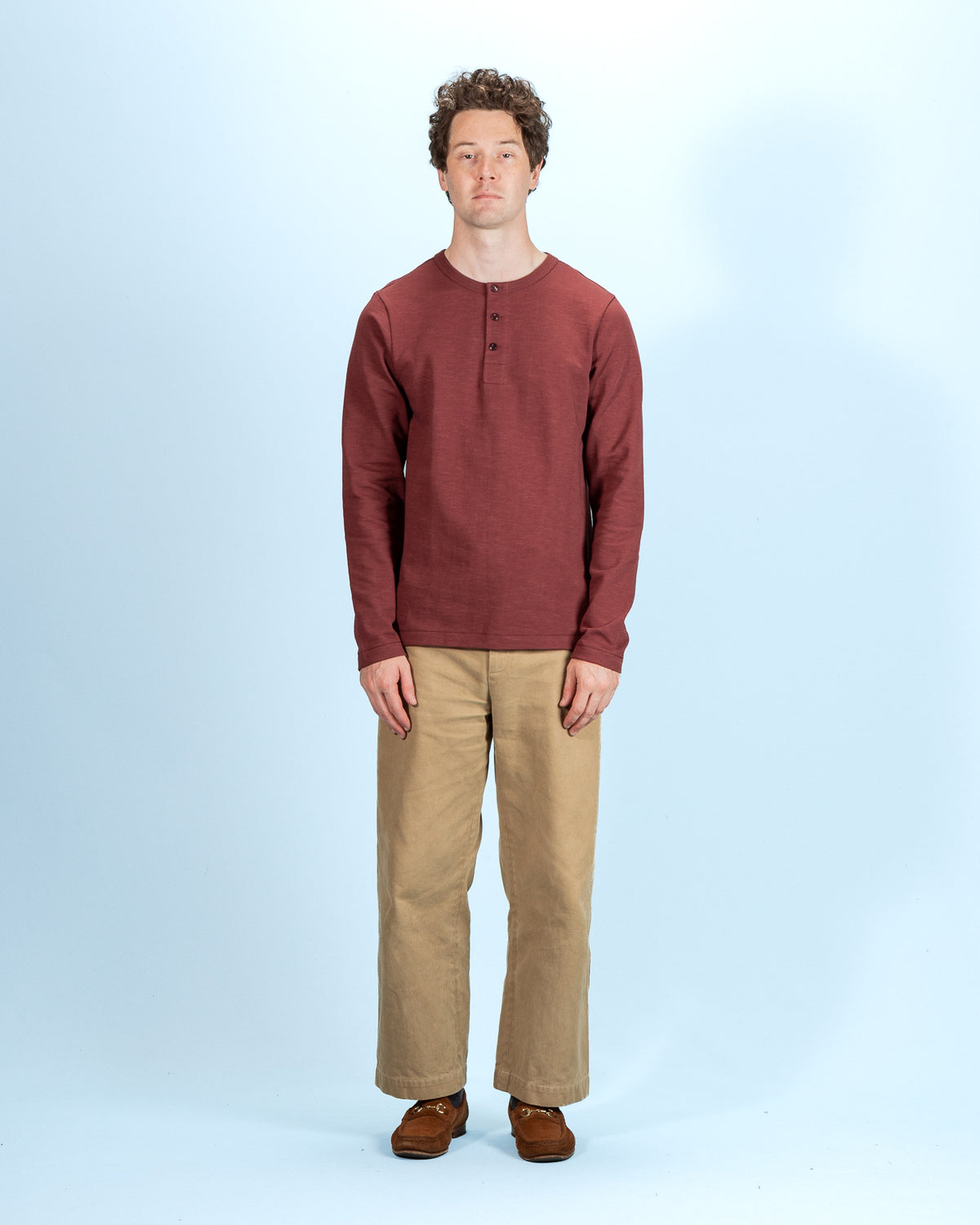 2S08 Loopwheeled Relaxed Fit Heavyweight L/S Henley - Burgundy