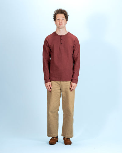 2S08 Loopwheeled Relaxed Fit Heavyweight L/S Henley - Burgundy