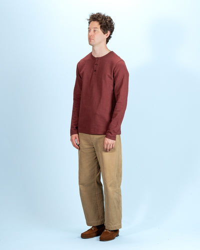 2S08 Loopwheeled Relaxed Fit Heavyweight L/S Henley - Burgundy