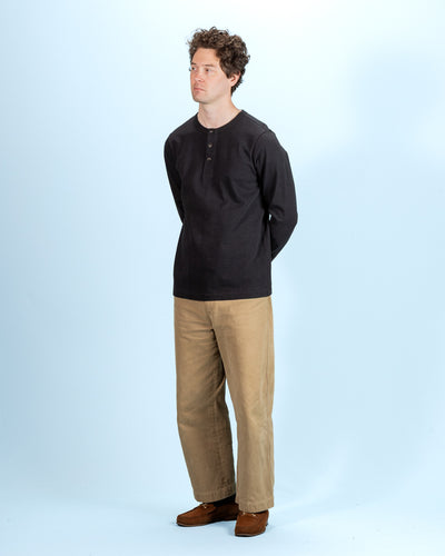 2S08 Loopwheeled Relaxed Fit Heavyweight L/S Henley - Charcoal