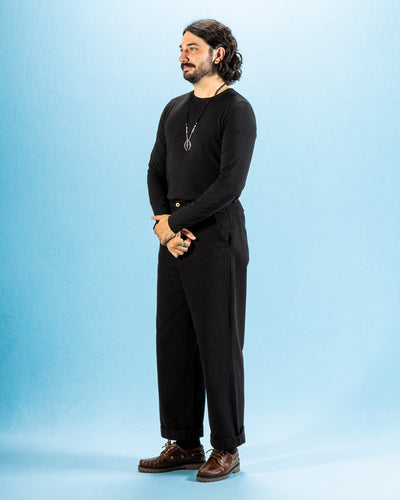 Merz b. Schwanen 1950s Lightweight Loopwheeled L/S Tee - Deep Black - Standard & Strange