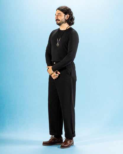 Merz b. Schwanen 1950s Lightweight Loopwheeled L/S Tee - Deep Black - Standard & Strange