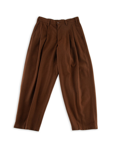 Monitaly Double Pleat Easy Trouser - Solid Brown Wool