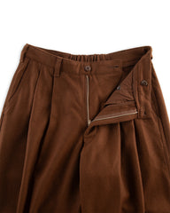 Monitaly Double Pleat Easy Trouser - Solid Brown Wool Flannel - Standard & Strange