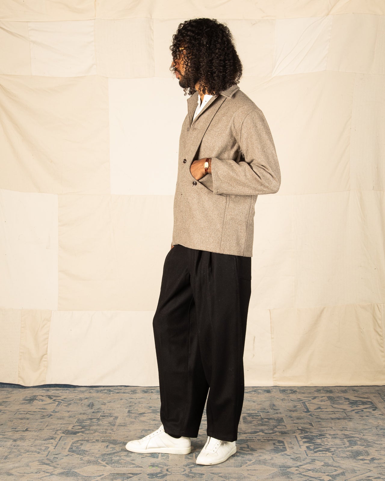 Monitaly Harvester Jacket - Beige Melange Wool Flannel - Standard & Strange