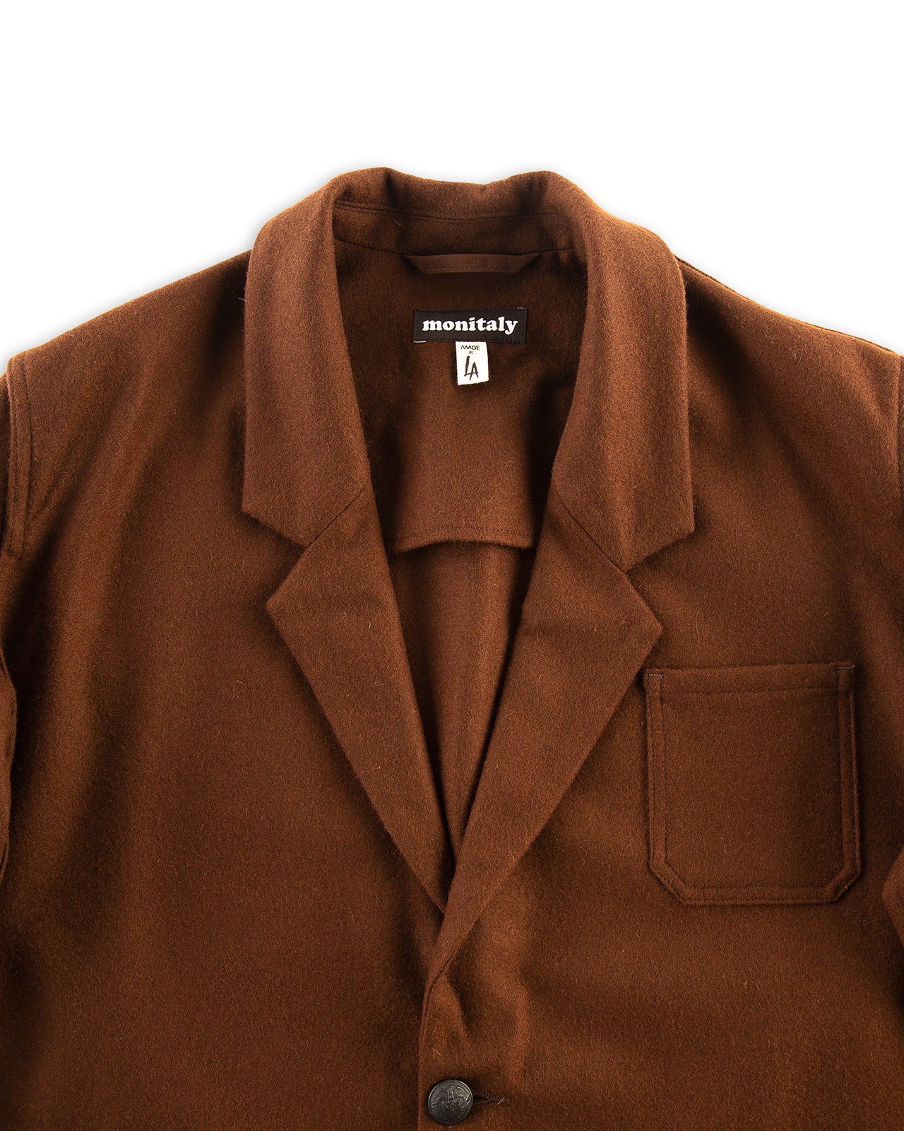 Monitaly Italian Drop Lapel Jacket -Solid Brown Wool Flannel