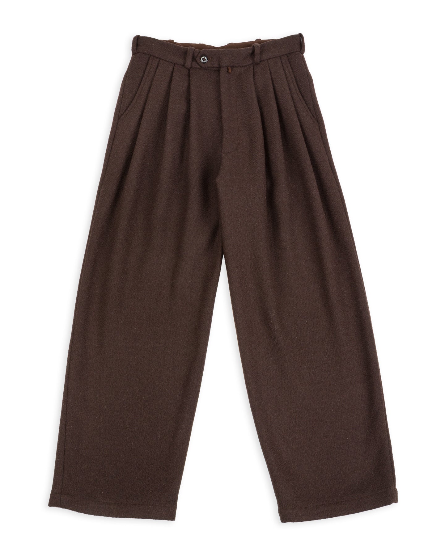 Monitaly Triple Tuck Wide Pants - Brown Wool Flannel Vicente - Standard & Strange
