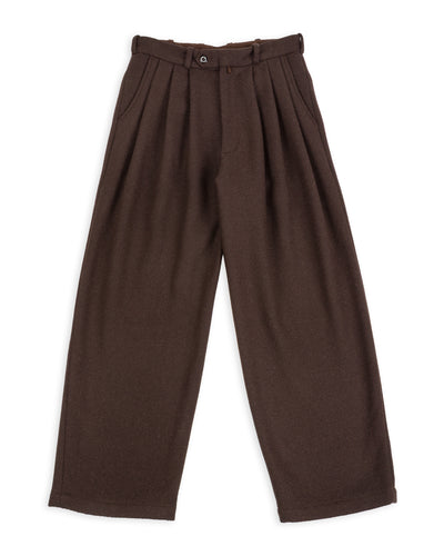Monitaly Triple Tuck Wide Pants - Brown Wool Flannel Vicente - Standard & Strange