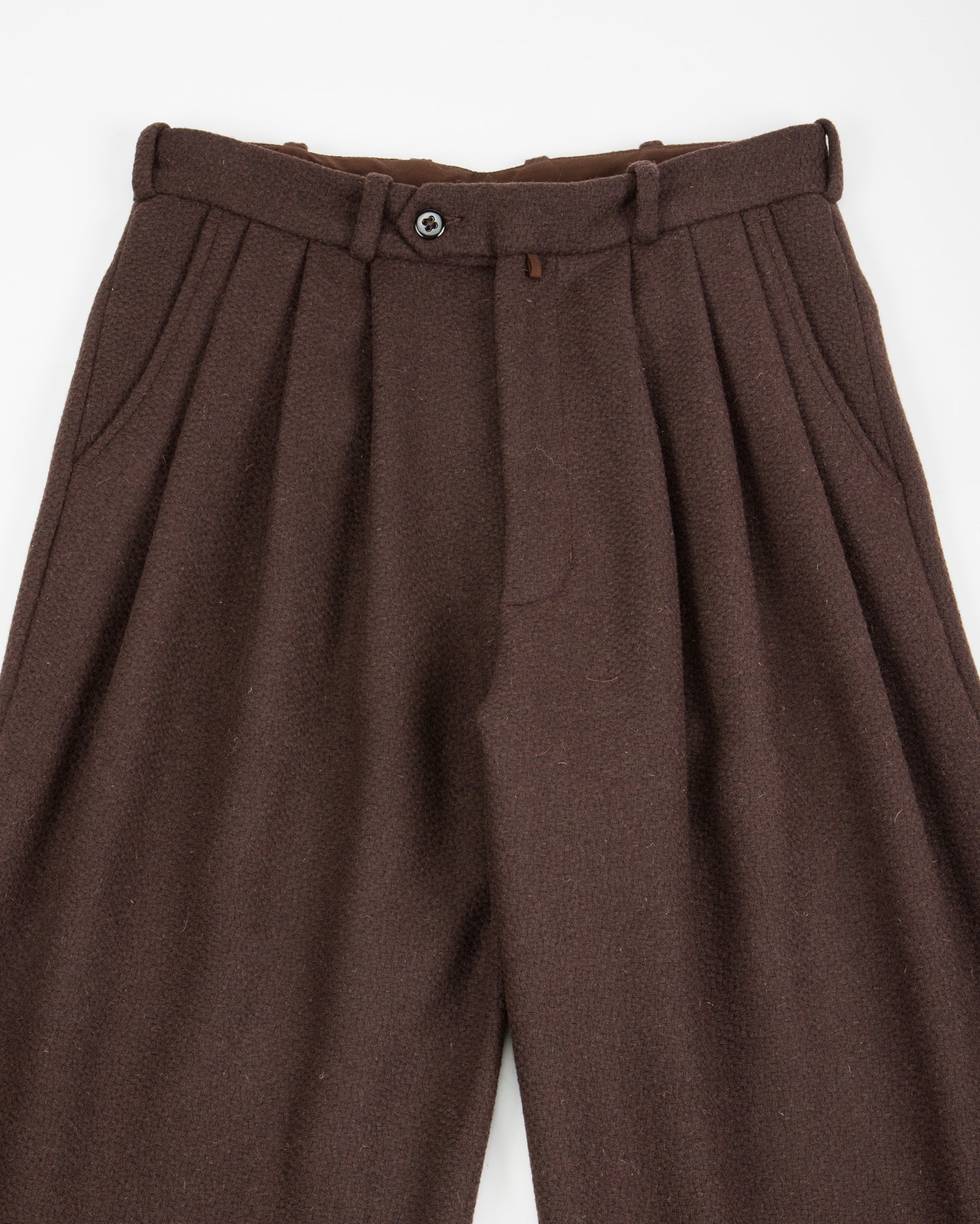 Monitaly Triple Tuck Wide Pants - Brown Wool Flannel Vicente - Standard & Strange