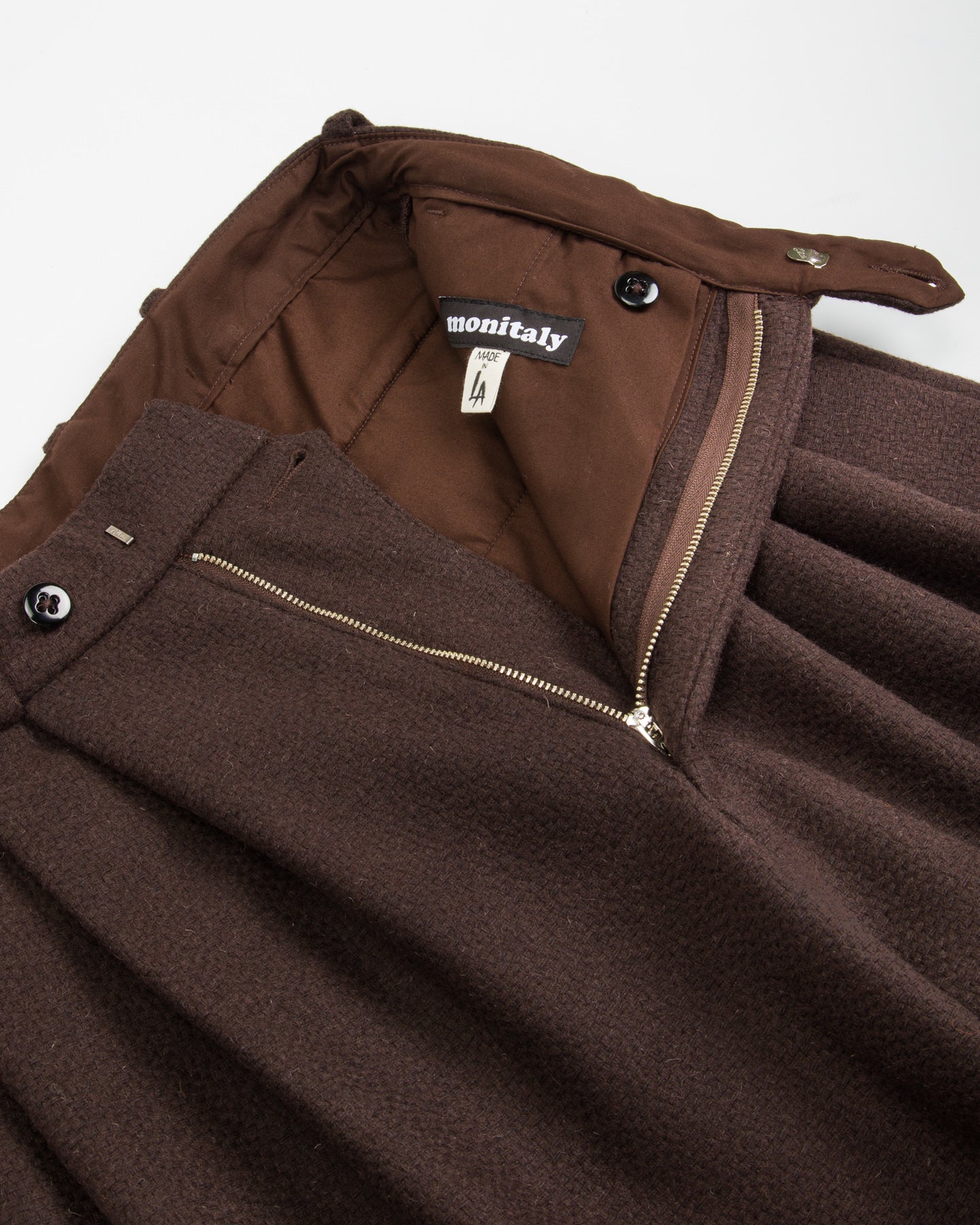 Monitaly Triple Tuck Wide Pants - Brown Wool Flannel Vicente - Standard & Strange