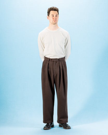 Monitaly Triple Tuck Wide Pants - Brown Wool Flannel Vicente - Standard & Strange