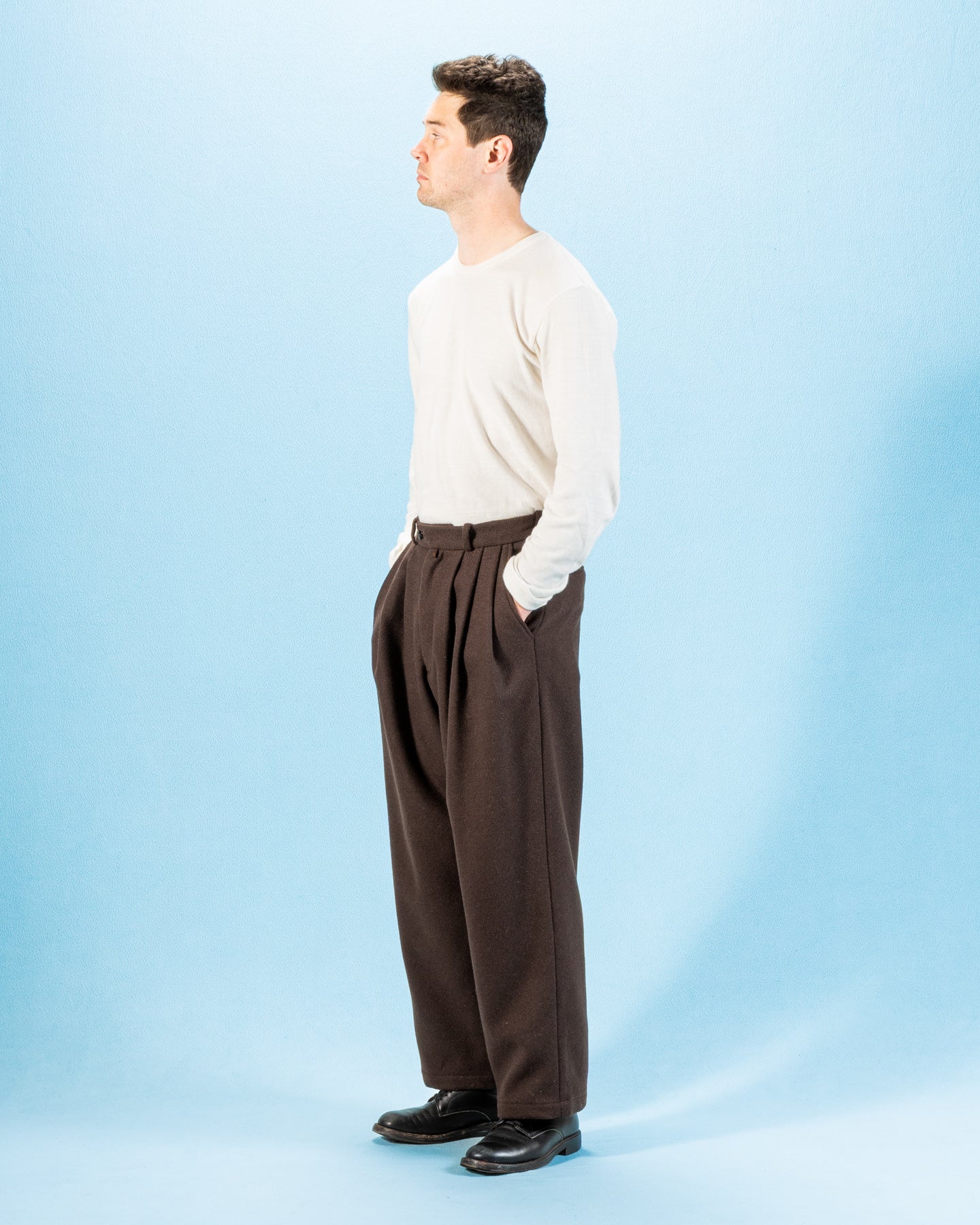 Triple Tuck Wide Pants - Brown Wool Flannel Vicente – Standard
