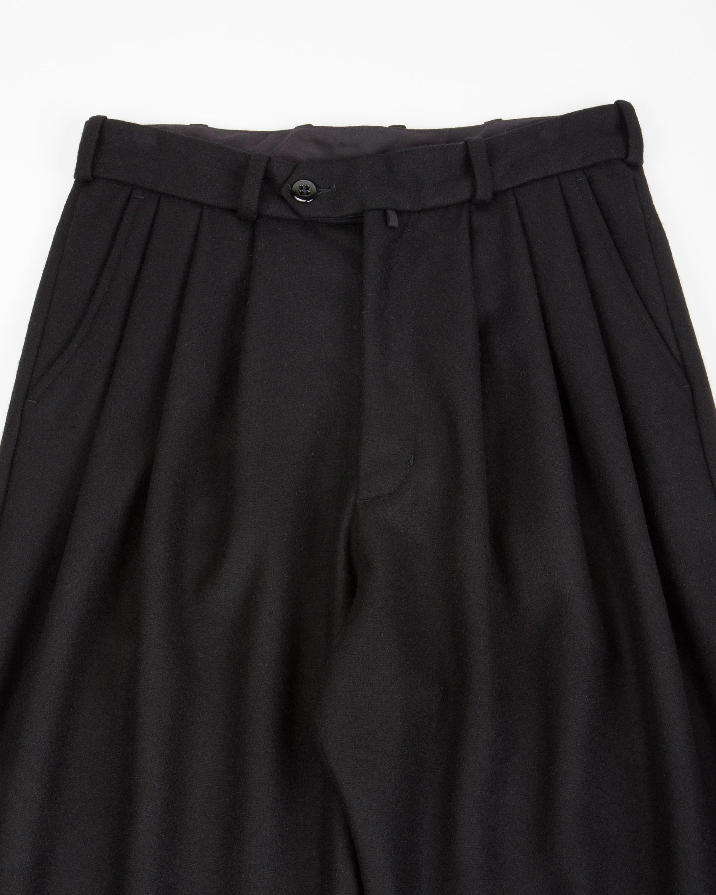Monitaly Triple Tuck Wide Pants - Solid Black Wool Flannel - Standard & Strange