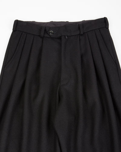 Monitaly Triple Tuck Wide Pants - Solid Black Wool Flannel - Standard & Strange