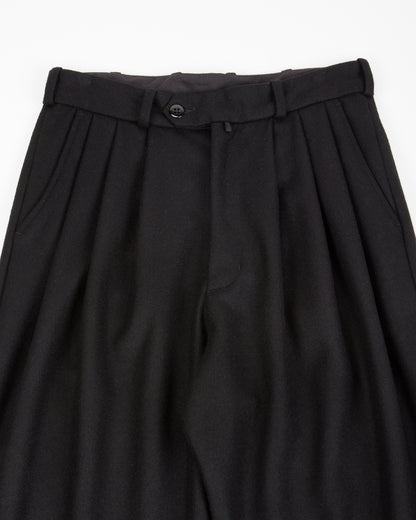 Monitaly Triple Tuck Wide Pants - Solid Black Wool Flannel - Standard & Strange