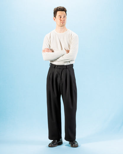 Monitaly Triple Tuck Wide Pants - Solid Black Wool Flannel - Standard & Strange