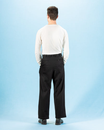 Monitaly Triple Tuck Wide Pants - Solid Black Wool Flannel - Standard & Strange