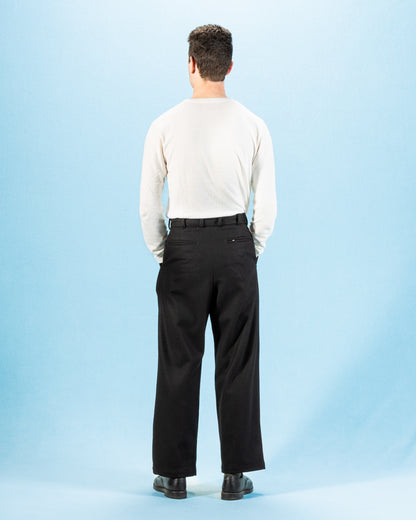 Monitaly Triple Tuck Wide Pants - Solid Black Wool Flannel - Standard & Strange