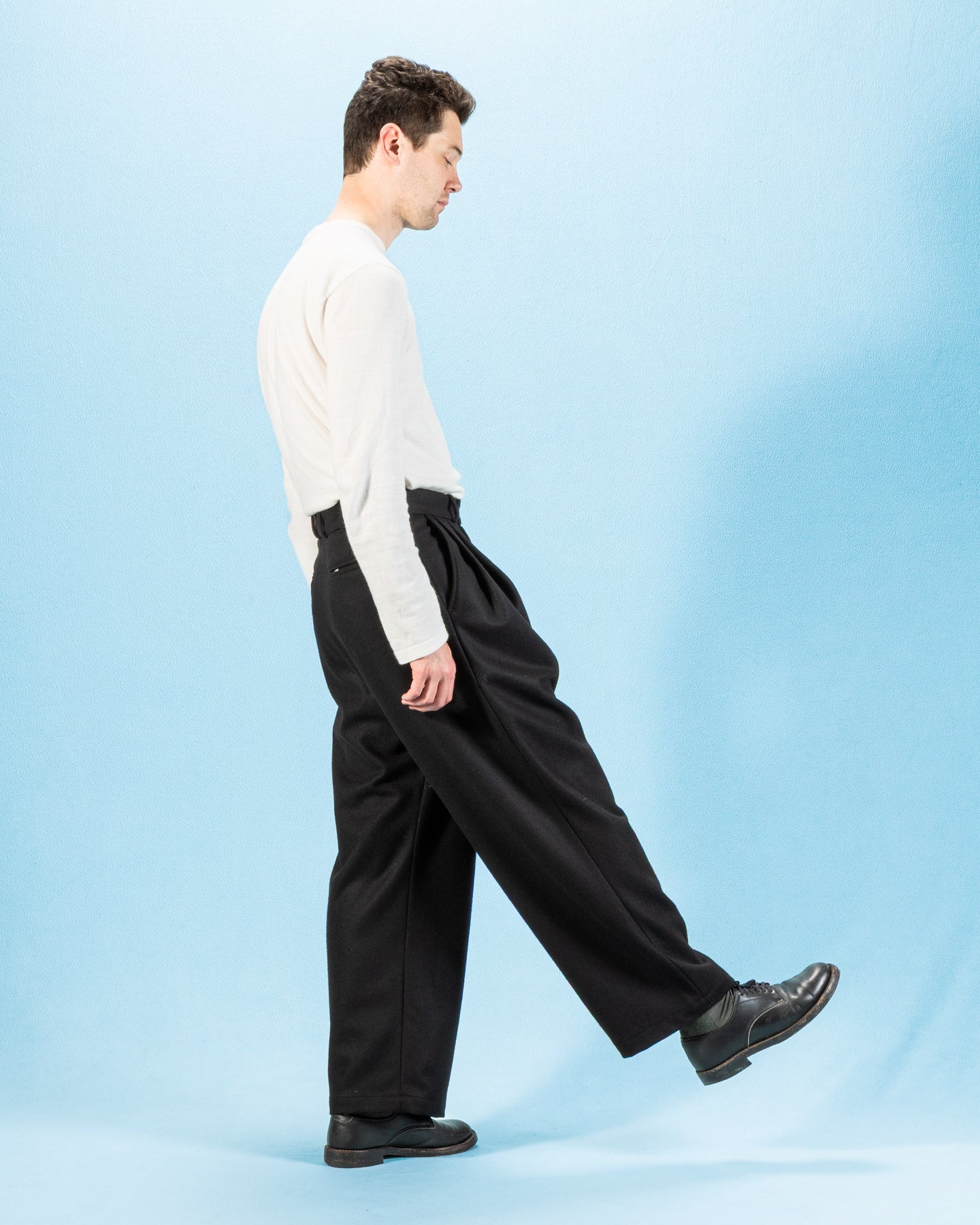 Triple Tuck Wide Pants - Solid Black Wool Flannel – Standard & Strange