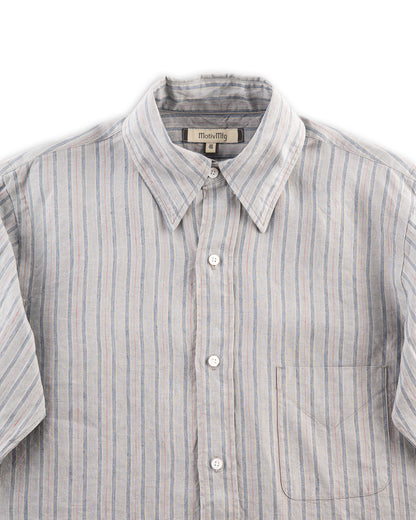 MotivMfg Authentic Fit BD Shirt - Aqua Buff Scarlet Stripe Superfine Linen Broadcloth - Standard & Strange
