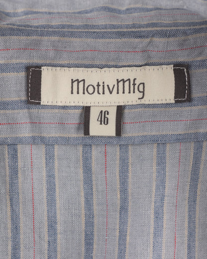 MotivMfg Authentic Fit BD Shirt - Aqua Buff Scarlet Stripe Superfine Linen Broadcloth - Standard & Strange