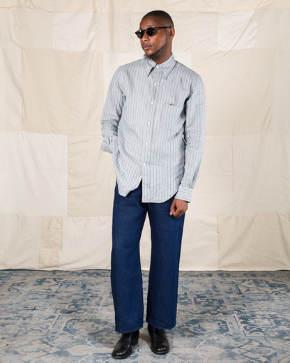 MotivMfg Authentic Fit BD Shirt - Aqua Buff Scarlet Stripe Superfine Linen Broadcloth - Standard & Strange