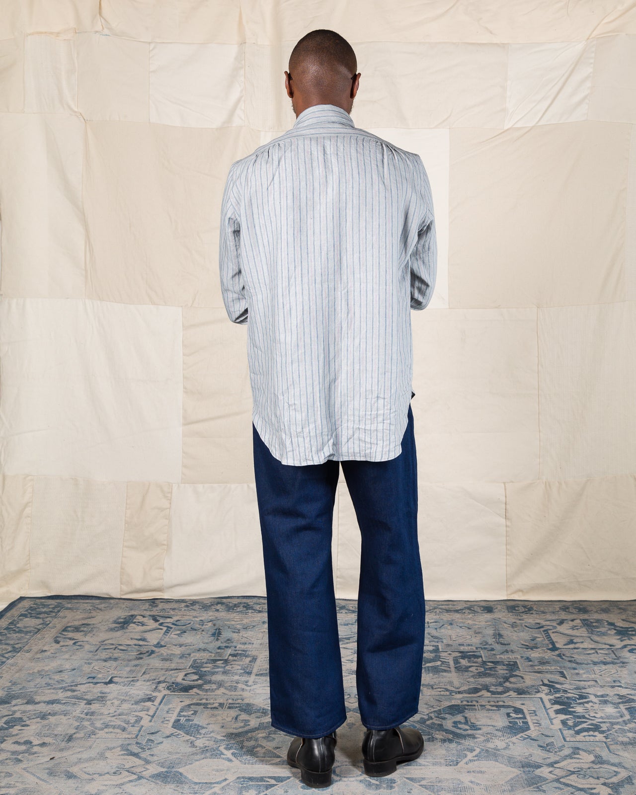 MotivMfg Authentic Fit BD Shirt - Aqua Buff Scarlet Stripe Superfine Linen Broadcloth - Standard & Strange