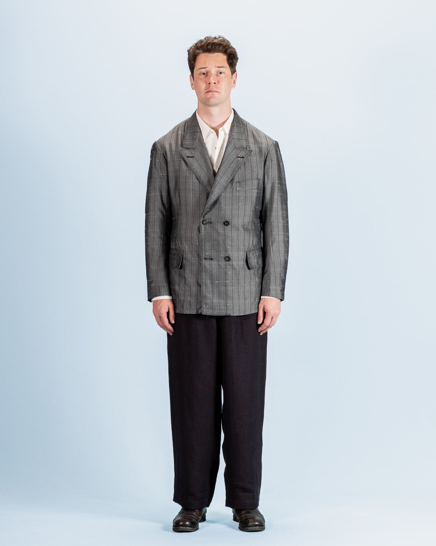 Burokrat Jacket - Grey Melange Stripe Vintage Dupioni