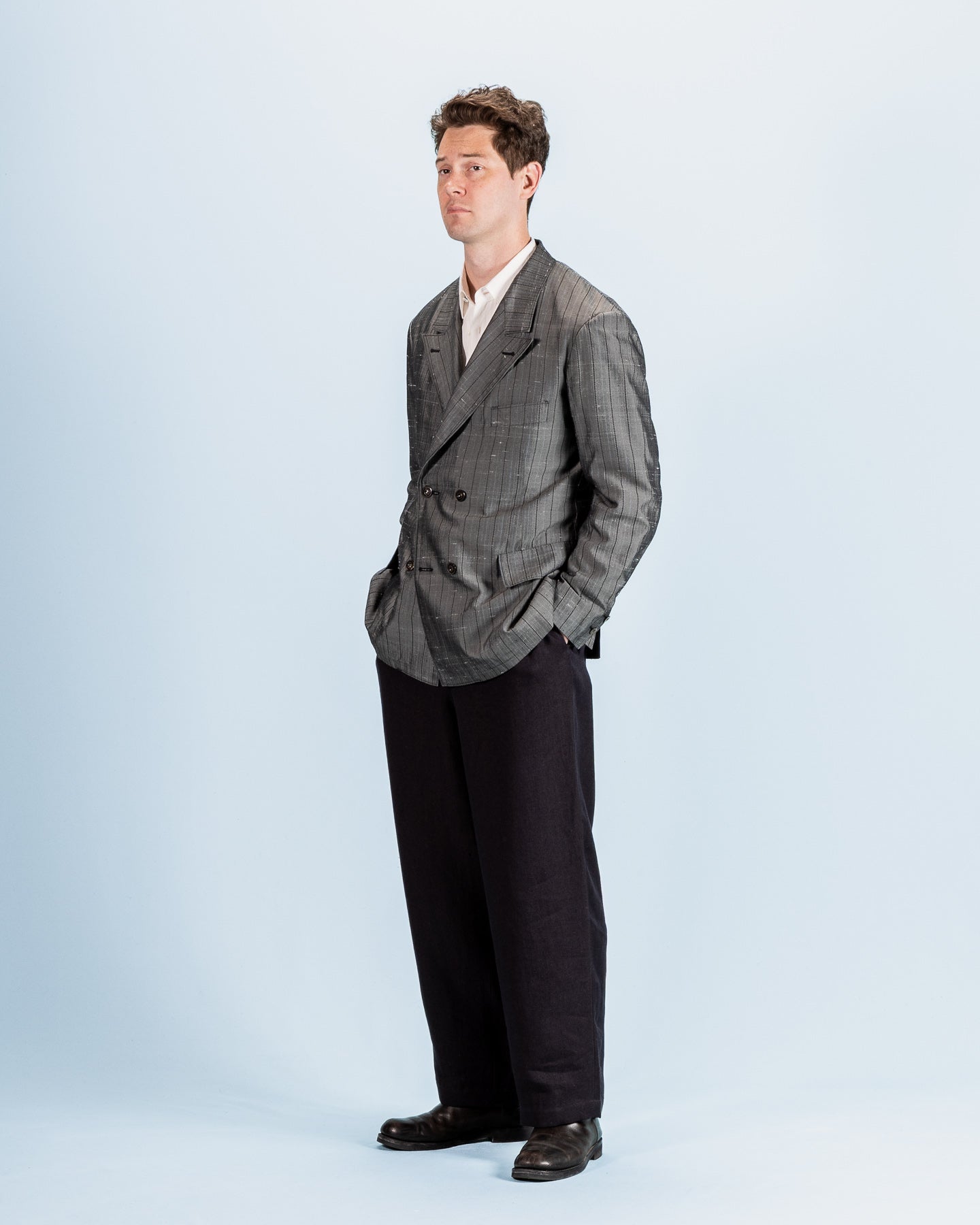 Burokrat Jacket - Grey Melange Stripe Vintage Dupioni