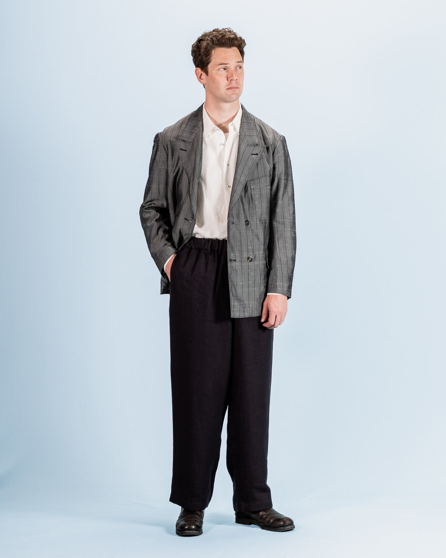 Burokrat Jacket - Grey Melange Stripe Vintage Dupioni