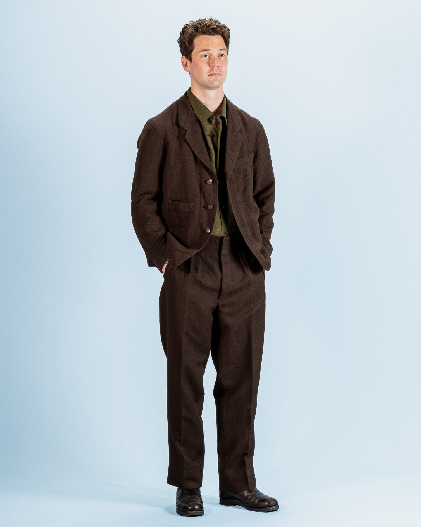 Continental Sack Jacket - Espresso Wool Linen Crepe