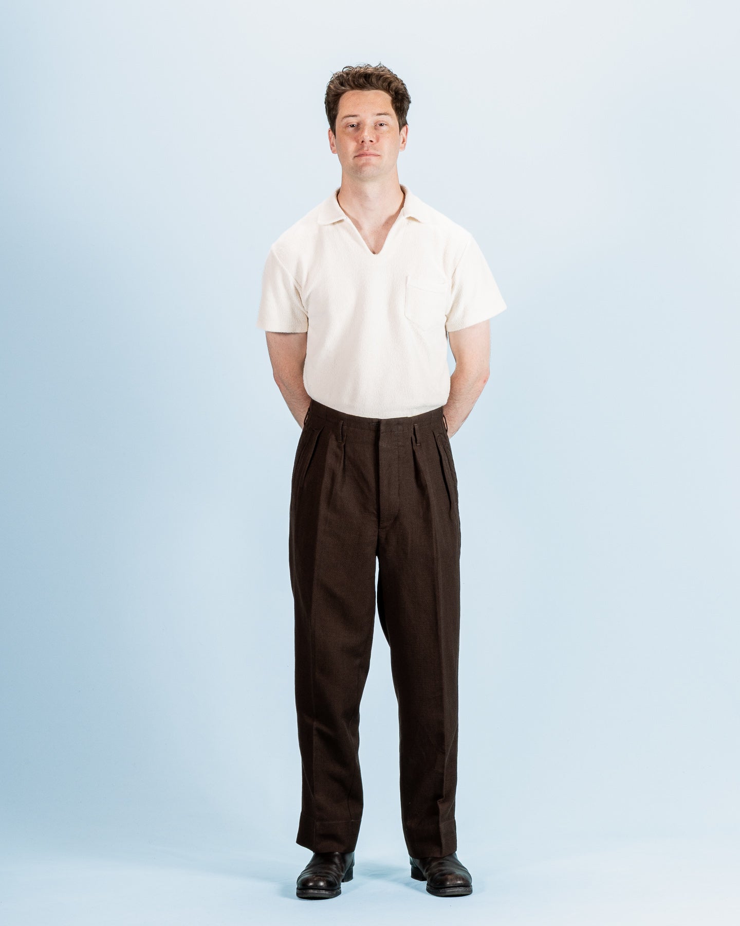 English Trousers - Espresso Wool Linen Crepe