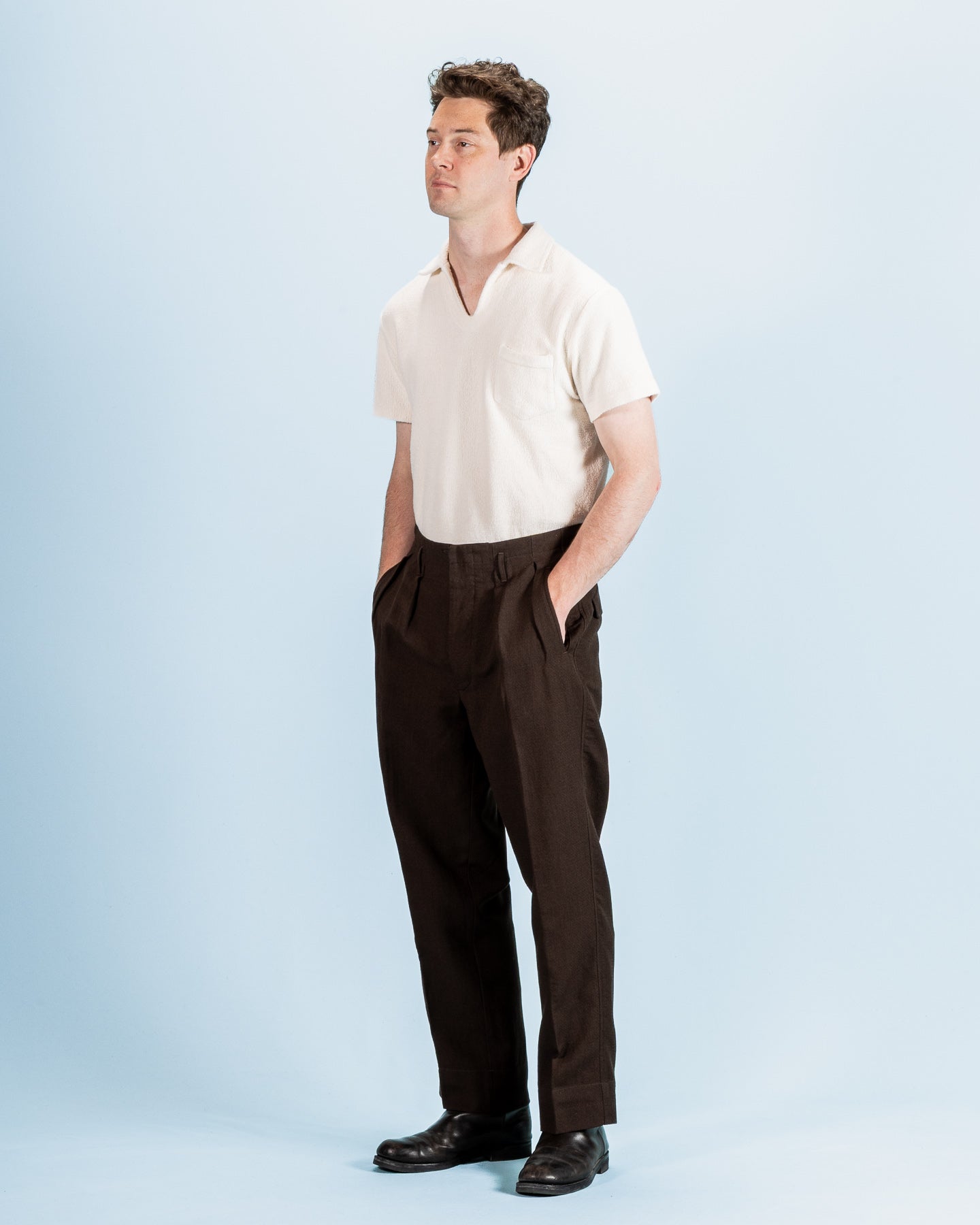 English Trousers - Espresso Wool Linen Crepe