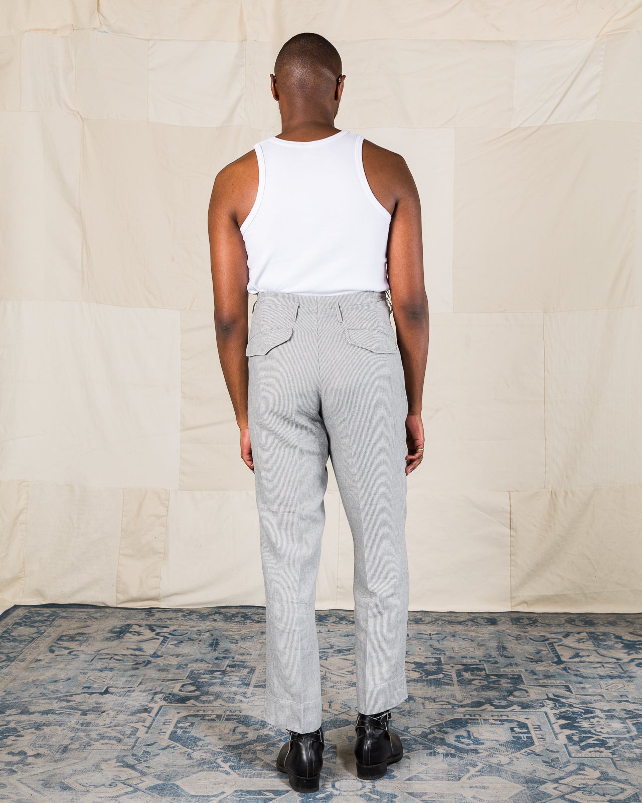 MotivMfg English Trousers - Light Grey Stripe High Twist Linen - Standard & Strange