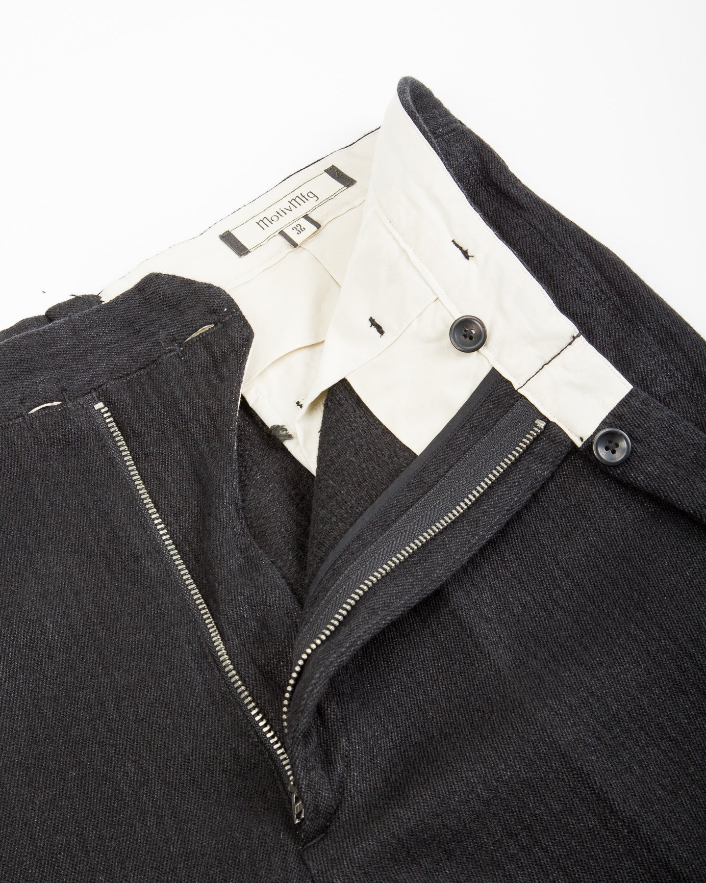 MotivMfg Loft Trousers - Black Linen Wool Pique - Standard & Strange