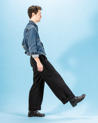 MotivMfg Loft Trousers - Black Linen Wool Pique - Standard & Strange