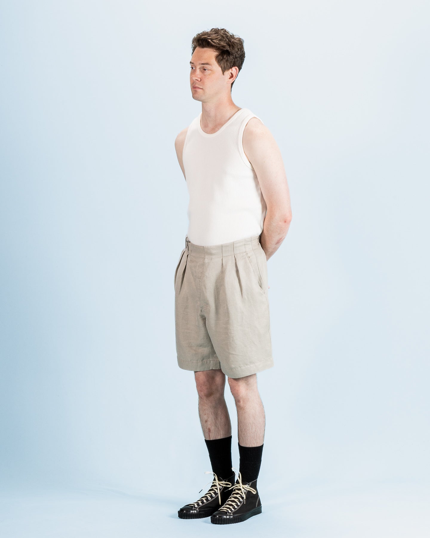 Oblique Shorts - Natural Silk Linen Fine HBT
