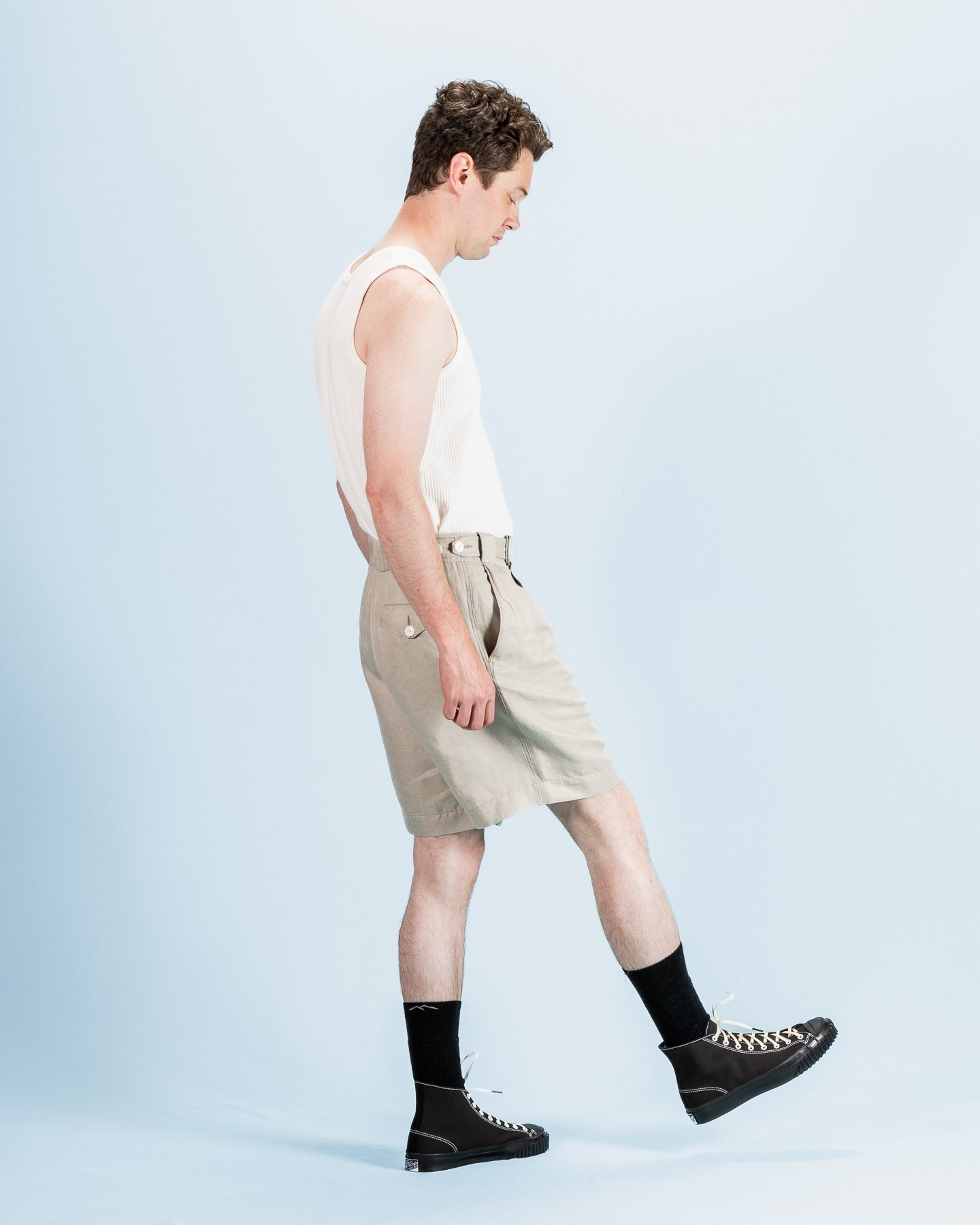Oblique Shorts - Natural Silk Linen Fine HBT