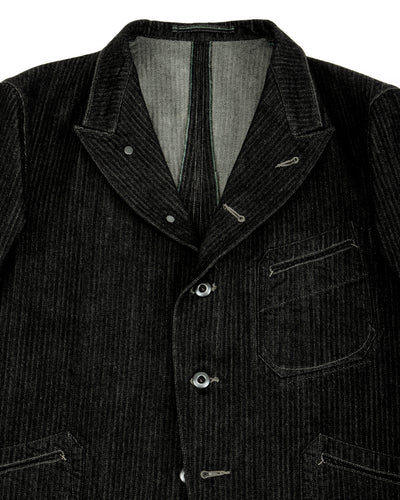 MotivMfg Peak Lapel Lounge Jacket - Black Denim Herringbone - Standard & Strange