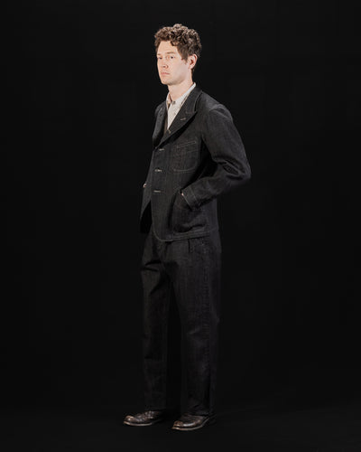 MotivMfg Peak Lapel Lounge Jacket - Black Denim Herringbone - Standard & Strange