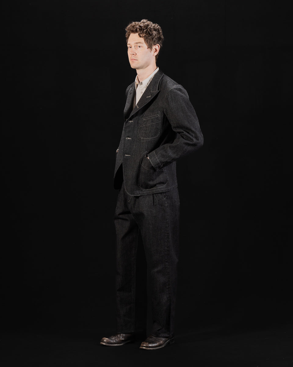 MotivMfg Peak Lapel Lounge Jacket - Black Denim Herringbone - Standard & Strange