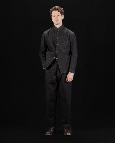 MotivMfg Peak Lapel Lounge Jacket - Black Denim Herringbone - Standard & Strange